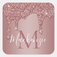 Girly Blush Pink Sparkle Glitter Drips Square Sticker