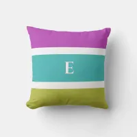 Reversible Bright Stripe Modern Initial Monogram Throw Pillow