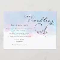 Leaf Script Pink Blue Lilac Watercolors Wedding Invitation