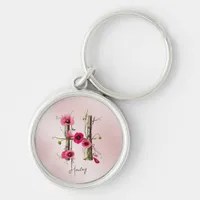 Minimalist Monogram Letter H with Poppies & Vines Keychain