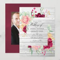 Rustic Barn Burgundy and Blush Floral Wedding Invitation