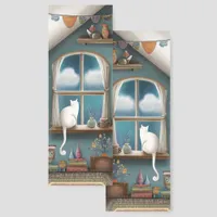 Whimsical White Cat at Window Two-sided Bookmarks
