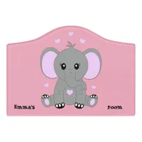 Cute baby elephant in pink for girls   door sign