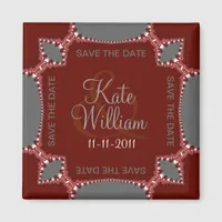 Red Silver Save the Date Lace Magnet