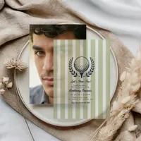 Vintage Navy & Pastel Sage Preppy Golf Birthday Vellum Invitations