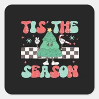 Tis Season Retro Womans Holiday Square Sticker