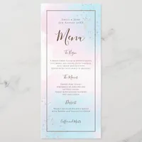 Watercolor Pink Teal Silver Confetti Wedding Menu