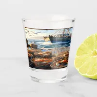 Twilight Harvest Fishermen Collecting Crabs Shot Glass