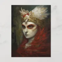 Red Haired Woman Feather Crown Postcard