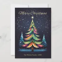 Colorful Modern Winter Trees Snow Merry Christmas Holiday Card