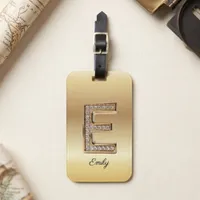 Glam Gold Diamond Monogram Initial Letter E Luggage Tag