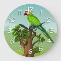 Cute AI Generated Amazon Parrot on Tree Branch Large Clock