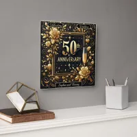 Golden Sparkle: 50 Years of Love Square Wall Clock