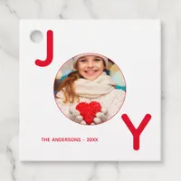 Christmas white red joy photo modern minimalist favor tags