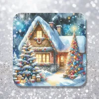 Pretty House Decorated in Festive Christmas Décor Square Sticker