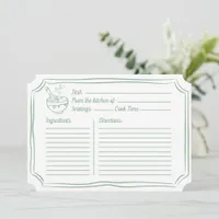 Recipe Card for Bridal Shower Elegant Sage Green 