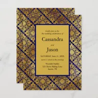 Faux Gold and Blue Wedding Invitation