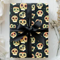 Day Of The Dead Dark Colorful Sugar Skull Pattern Wrapping Paper