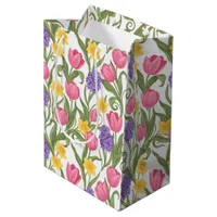 Pink Tulips, Yellow Daffodils, Purple Hyacinths Medium Gift Bag