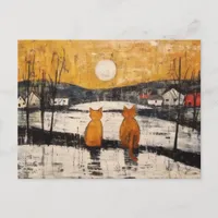 Beautiful Vintage Cats at the City Edge Postcard