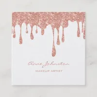 Makeup Artist Rose Gold Pink Glitter and Sparkle   Square Business Card