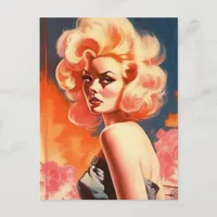 apocalyptic retro woman postcard