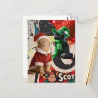 Cute Christmas Cats Mixed Media Collage Postcard