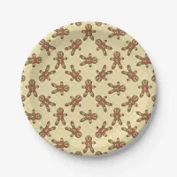 Yellow Polka Dot Gingerbread Man Christmas Paper Plates