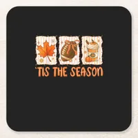 Tis The Season Football Halloween Thanksgiving  Square Paper Coaster