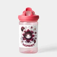 Cute Monogram Burgundy and White Flower on White | Water Bottle