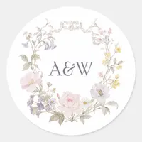 Cottagecore Wildflower Romantic Botanical Monogram Classic Round Sticker