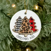 Leopard Print, Buffalo Plaid, Christmas Trees    Ceramic Ornament