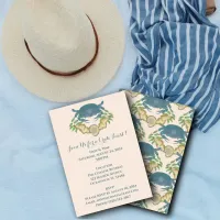 Elegant Crab Feast-Watercolor Blue Crabs, Seashell Invitation