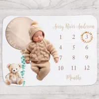 Brown Teddy Bear Milestone Baby Blanket