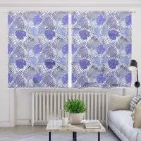 Cool Blue Tropical Leaf Pattern Sheer Curtains