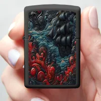 Vibrant Ship in Swirling Waves Zippo Lighter