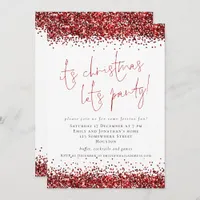 Elegant Red Glitter Its Christmas Lets Party Invitation