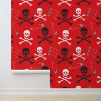 Punk Rock Safety Pins and Skulls Goth Grunge Wallpaper