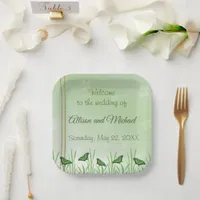 Green butterfly on light green - wedding   paper plates