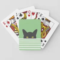 Curious Peeking Black Cat Green Stripe  Poker Cards