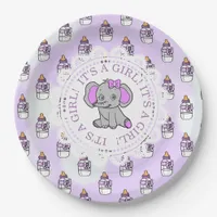 It's a Girl, Purple Elephant Themed Baby shower Paper Plates