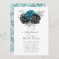 Turquoise, Black and Silver Shower Invitation