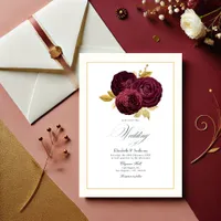 Burgundy and Gold Rose Wedding Invitation