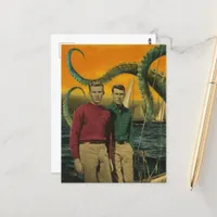 Vintage Men and Octopus Beware of the Kracken  Postcard