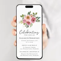 Floral Pink Roses Funeral Digital Evite Invitation