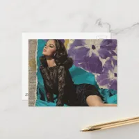 Beautiful Lady from 1969 Purple Flowers Collage  Postcard