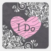 Chalkboard Black & Pink Heart  Wedding Stickers
