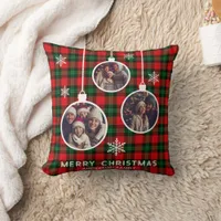 Red Green Plaid Buffalo Check Photo Christmas  Throw Pillow