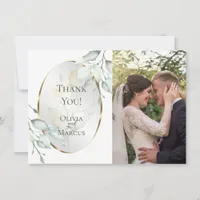 Wedding Photo | Watercolor Ivory Yellow Blush Rose Thank You Card