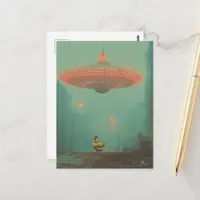 Rooster and a UFO Postcard